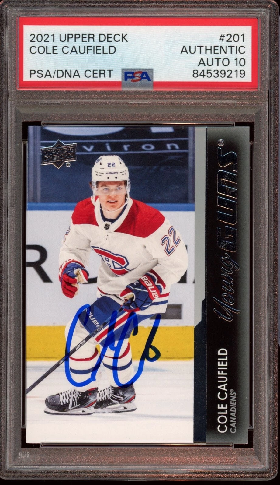 2021 Upper Deck #201 Cole Caufield Young Guns Rookie Card Psa GEM MT 10 AUTO RC