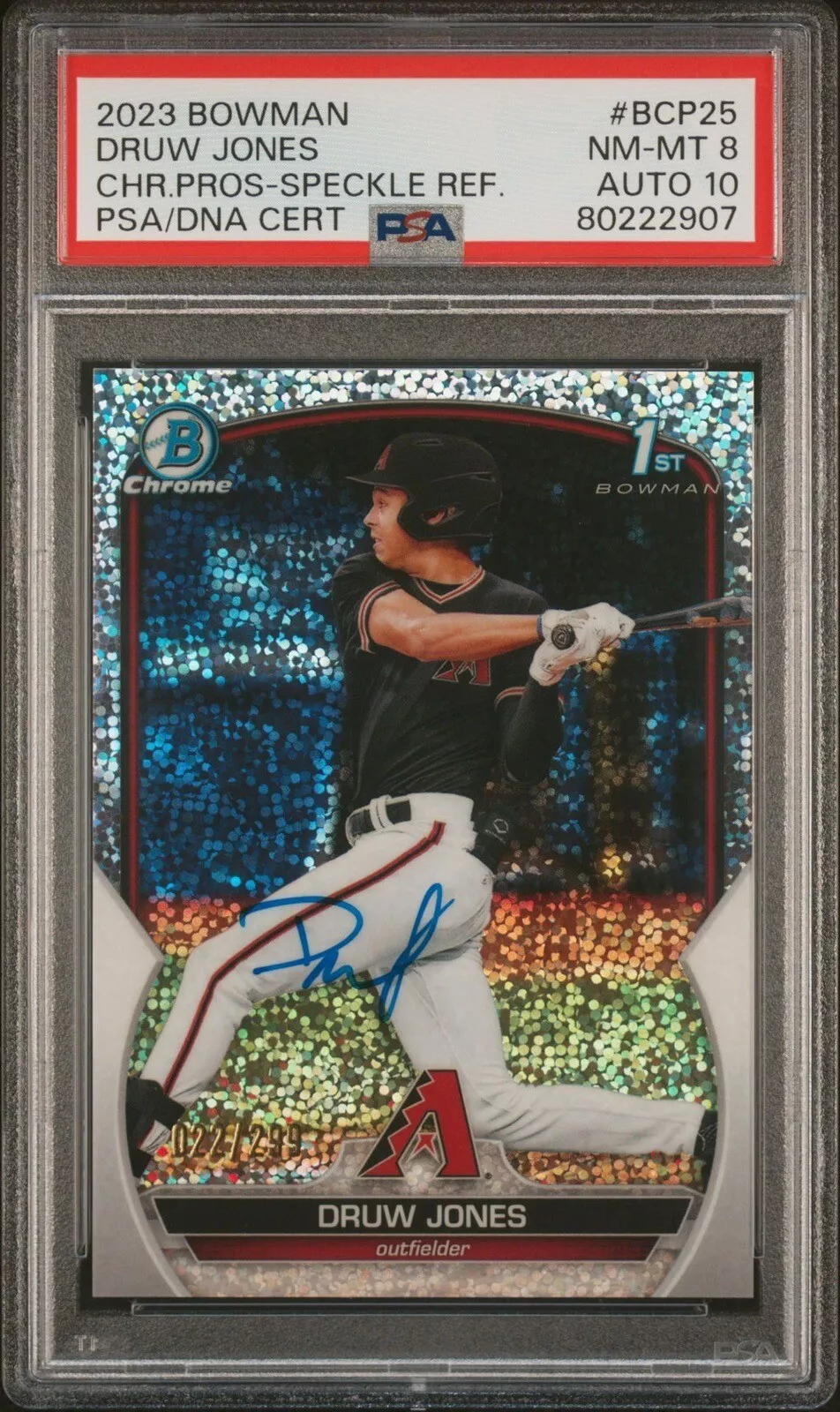 2023 Bowman Chrome Druw Jones Speckle Refractor Auto /299 Psa NM-MT 8/GEM MT 10