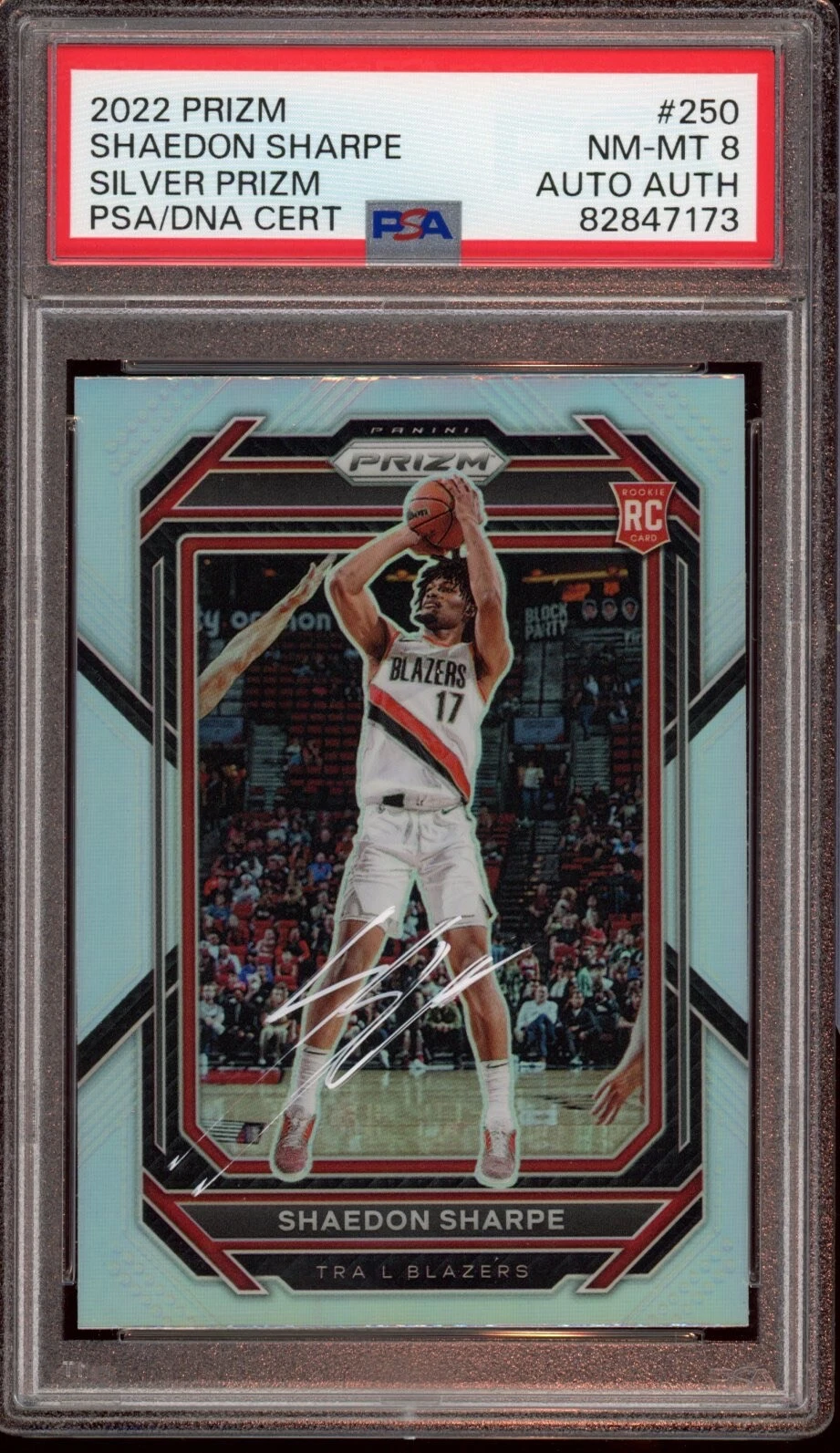2022 Panini Prizm #250 Shaedon Sharpe Silver Rookie Card Auto Psa NM-MT 8 RC