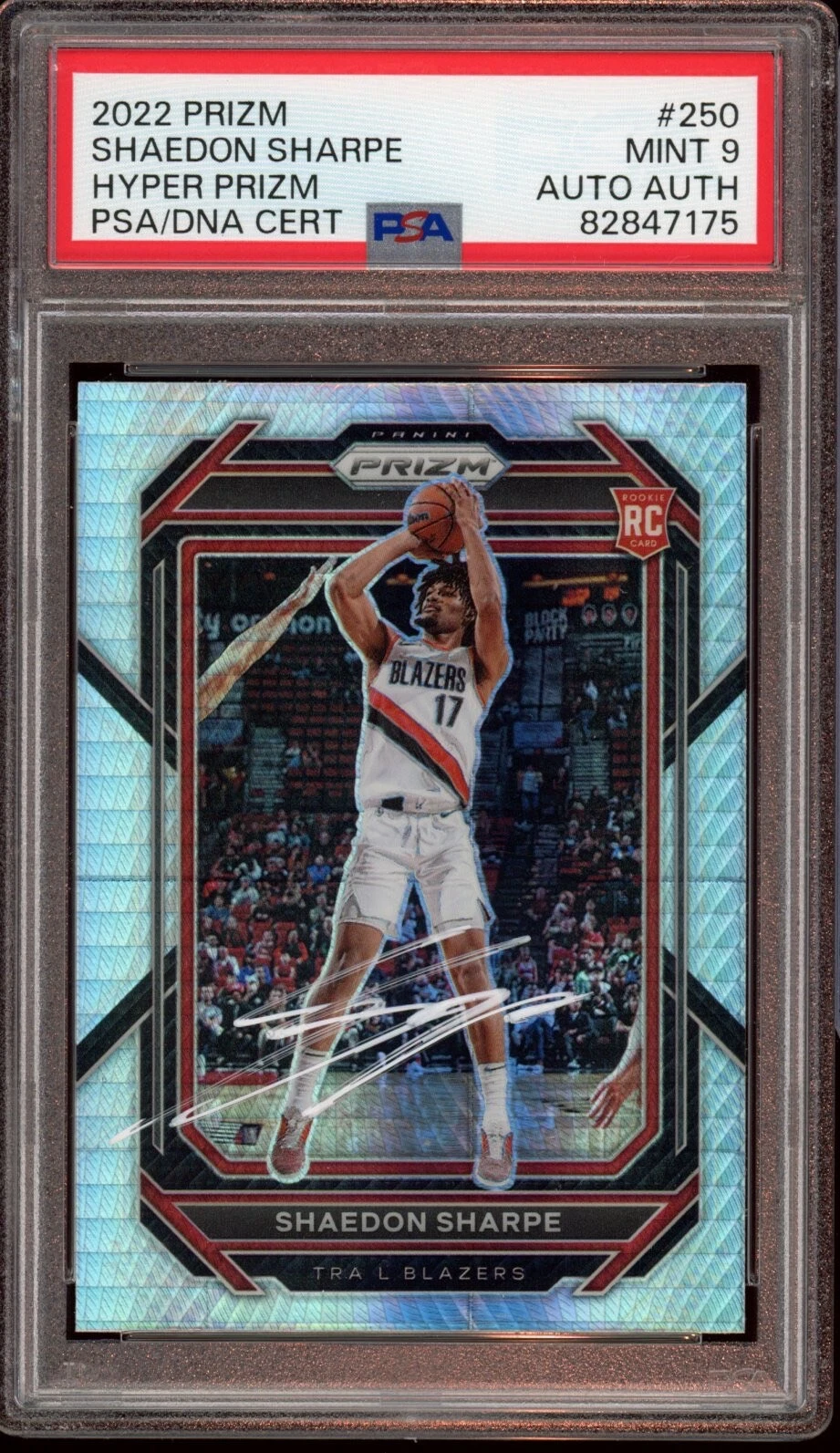 2022 Panini Prizm #250 Shaedon Sharpe Hyper Prizm Rookie Card Auto Psa MINT 9 RC