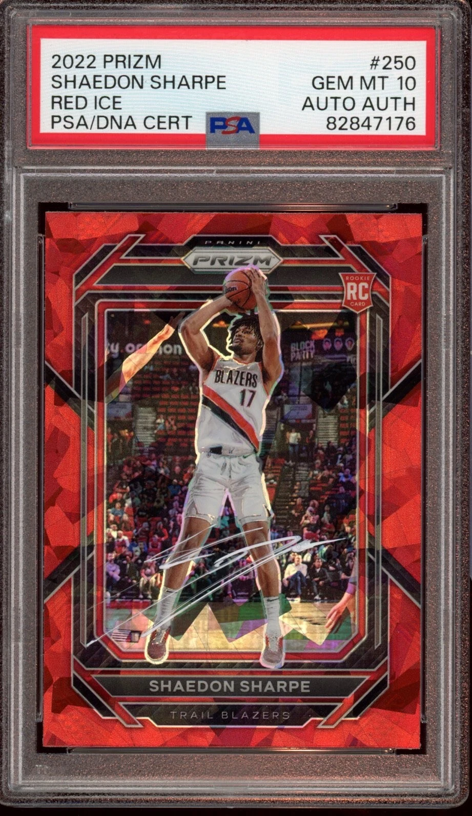 2022 Panini Prizm #250 Shaedon Sharpe Red Ice Rookie Card Auto Psa GEM MT 10 RC