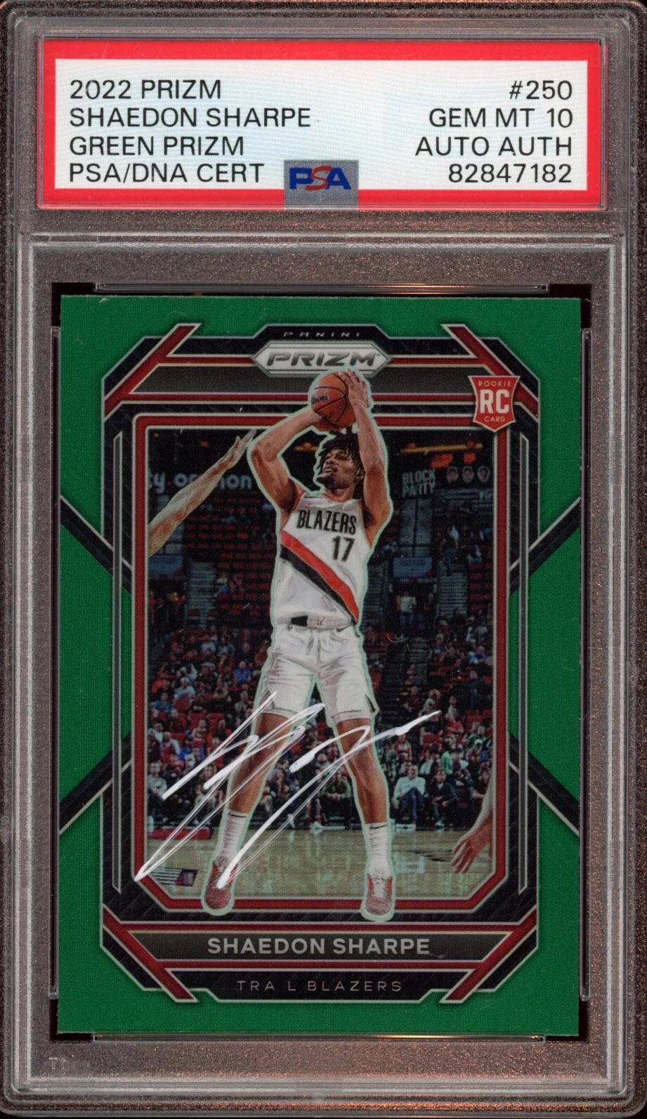 2022 Panini Prizm #250 Shaedon Sharpe Green Prizm Rookie Auto Psa GEM MT 10 RC