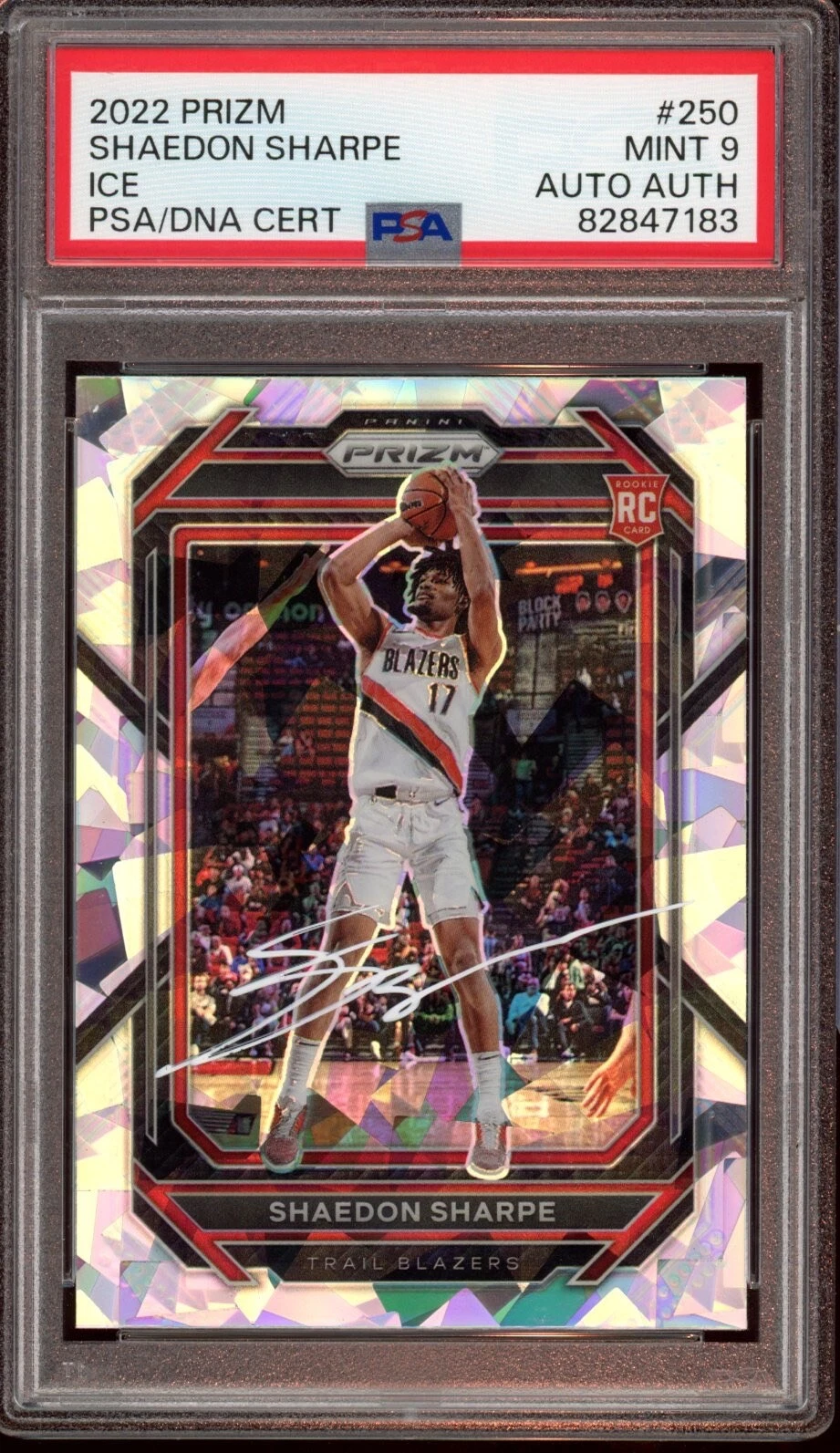 2022 Panini Prizm #250 Shaedon Sharpe Cracked Ice Rookie Card Auto Psa MINT 9 RC