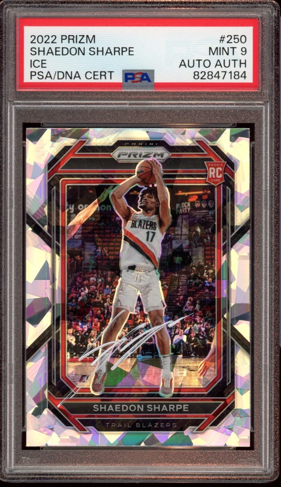 2022 Panini Prizm #250 Shaedon Sharpe Cracked Ice Rookie Card Auto Psa MINT 9 RC