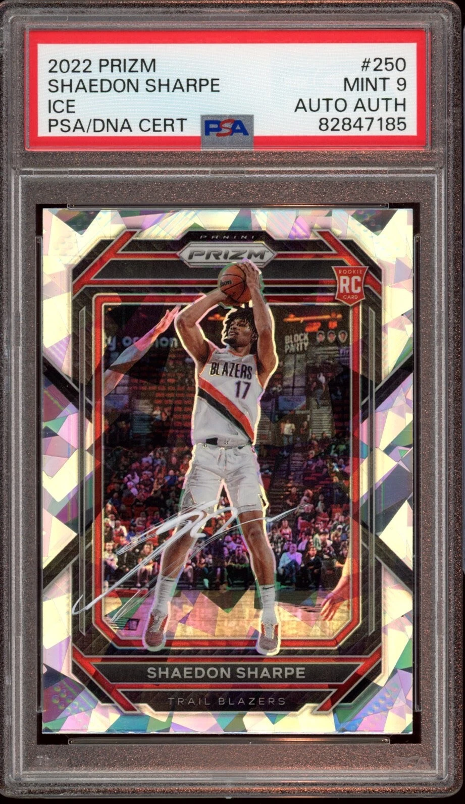 2022 Panini Prizm #250 Shaedon Sharpe Cracked Ice Rookie Card Auto Psa MINT 9 RC