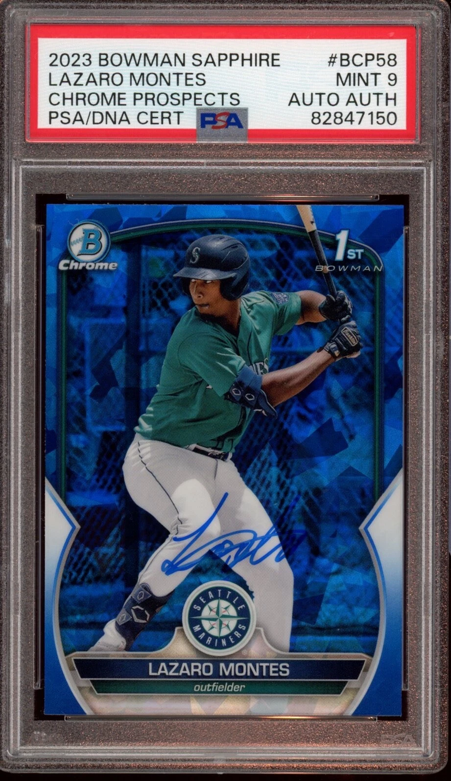 2023 Bowman Chrome Prospects #BCP58 Lazaro Montes Sapphire Auto Psa MINT 9