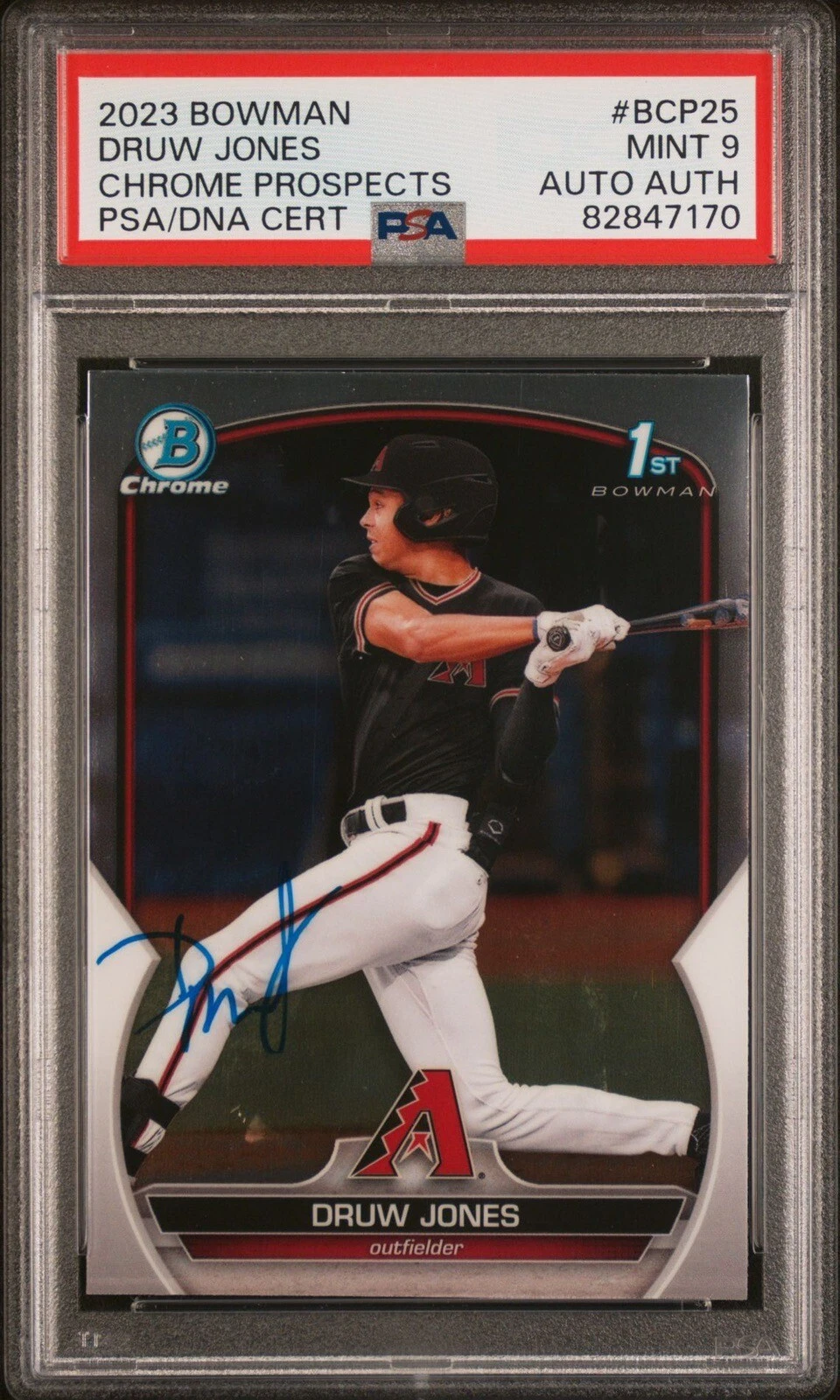 2023 Bowman Chrome Prospects #BCP25 Druw Jones Chrome Auto Psa MINT 9