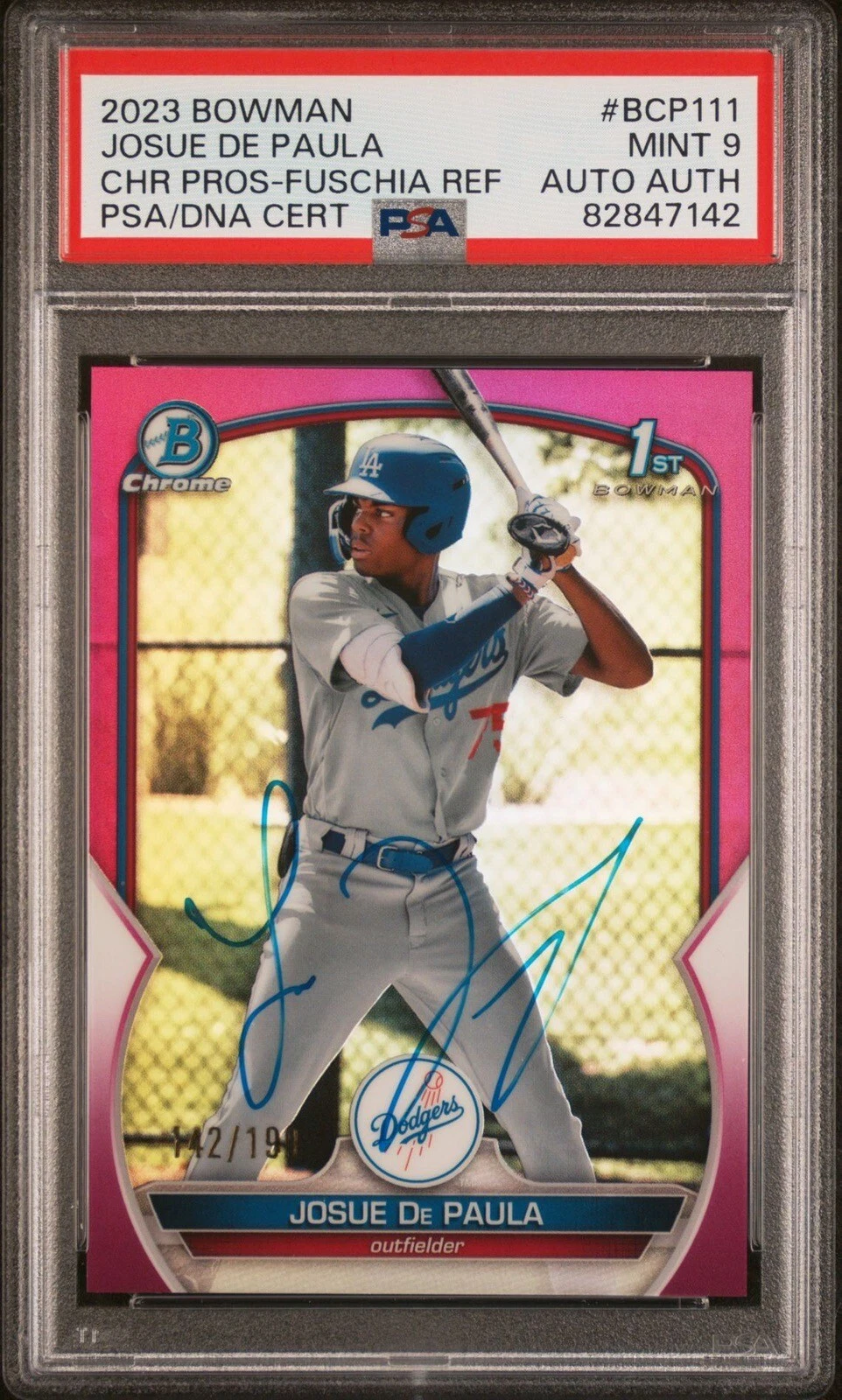 2023 Bowman Chrome Josue De Paula Fuschia  Refractor Auto /199 Psa MINT 9