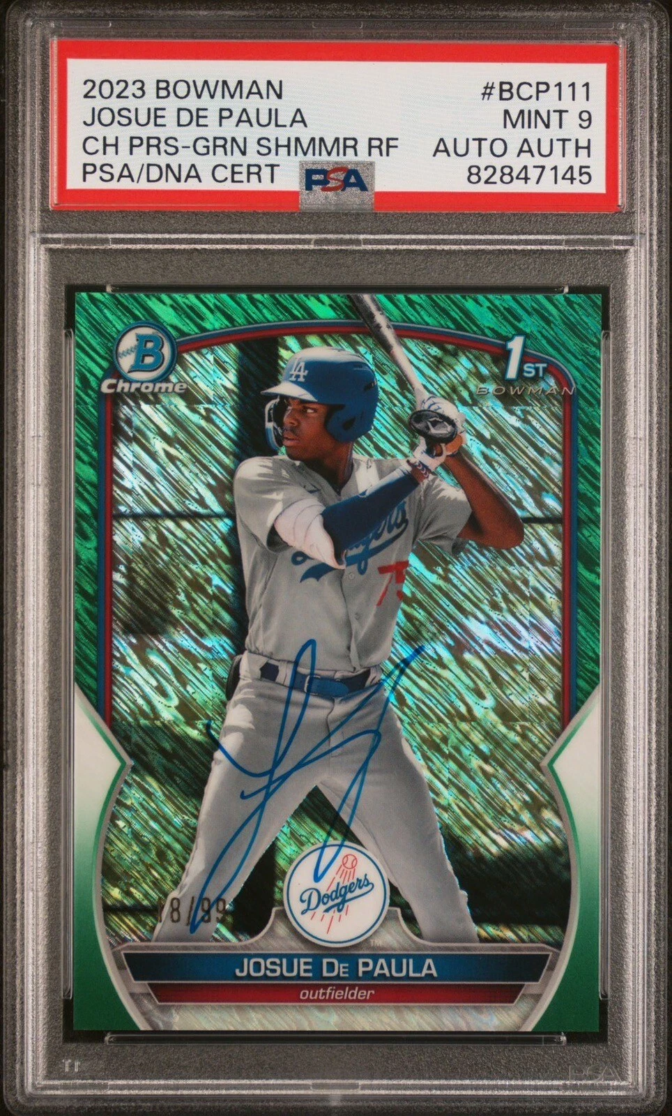 2023 Bowman Chrome Josue De Paula Green Shimmer Refractor Auto /99 Psa MINT 9