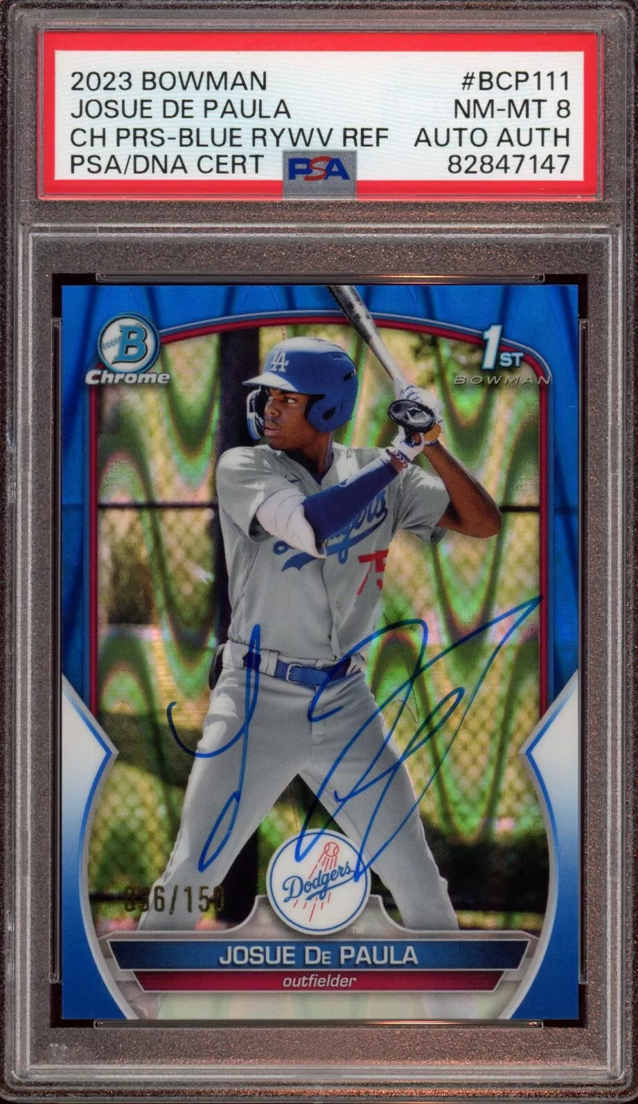 2023 Bowman Chrome Josue De Paula Blue RayWave Refractor Auto /150 Psa NM-MT 8