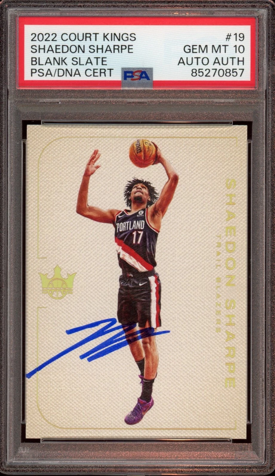 2022 Court Kings #19 Shaedon Sharpe Blank Slate Rookie Card Auto Psa GEM MINT 10