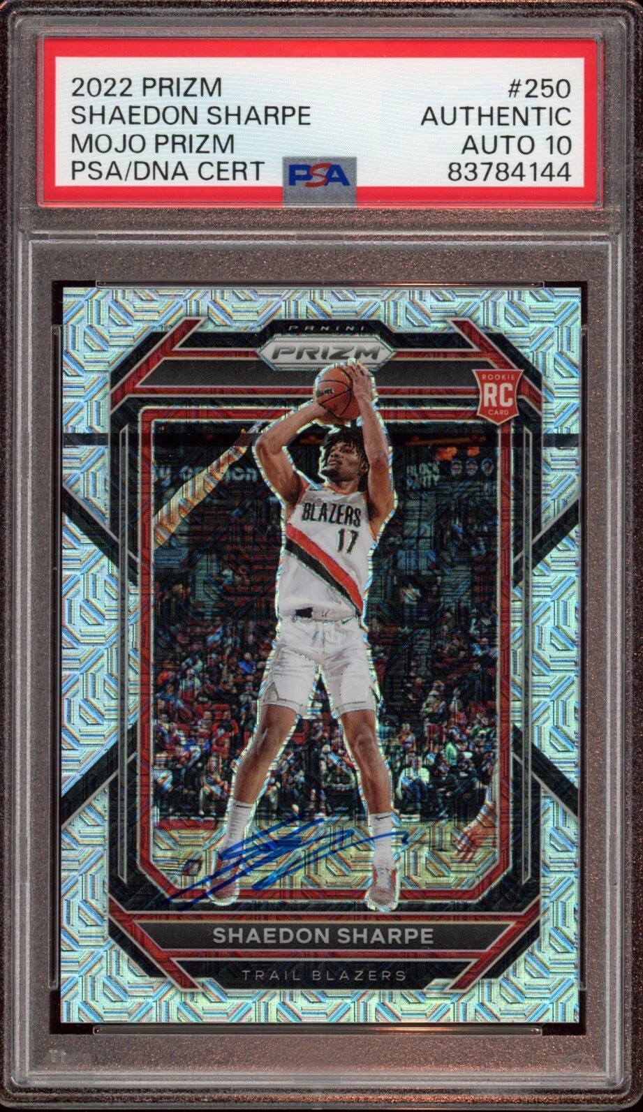 2022 Panini Prizm #250 Shaedon Sharpe Mojo Prizm Rookie /25 Psa GEM MT 10 AUTO