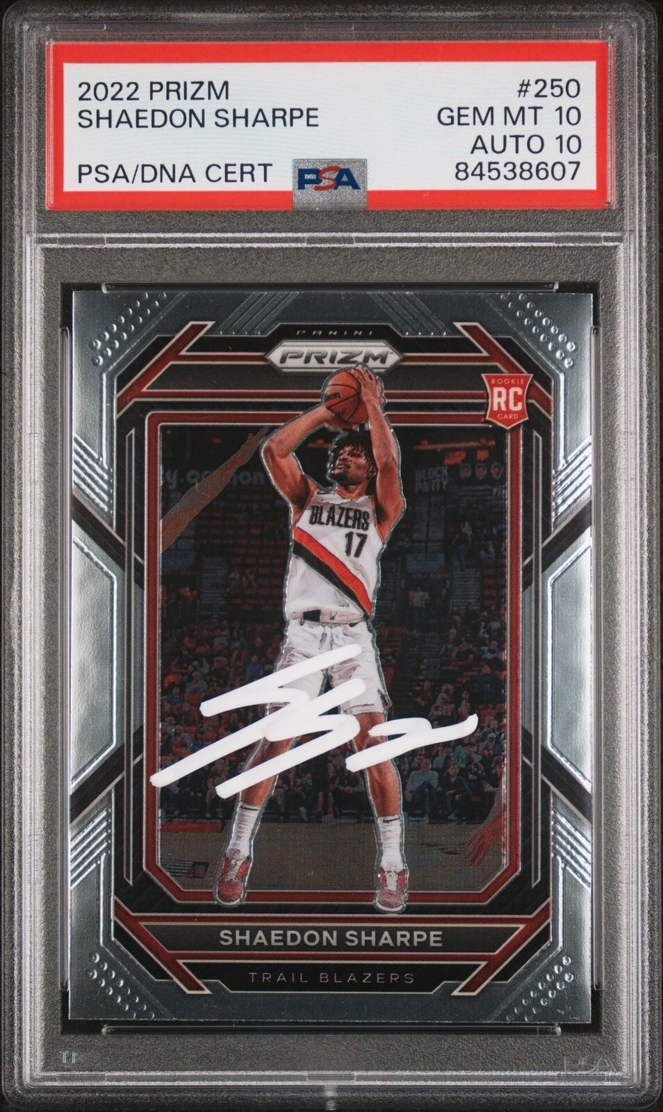 2022 Panini Prizm #250 Shaedon Sharpe Prizm Rookie Card Auto Psa GEM MINT 10/10