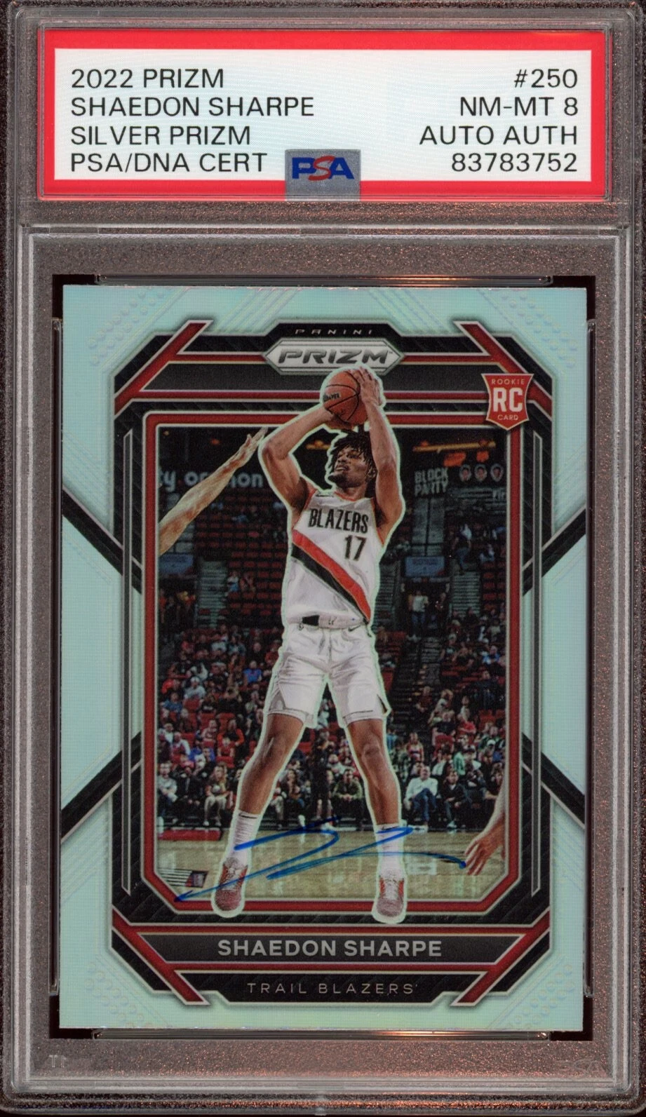 2022 Panini Prizm #250 Shaedon Sharpe Silver Rookie Card Auto Psa NM-MT 8 RC