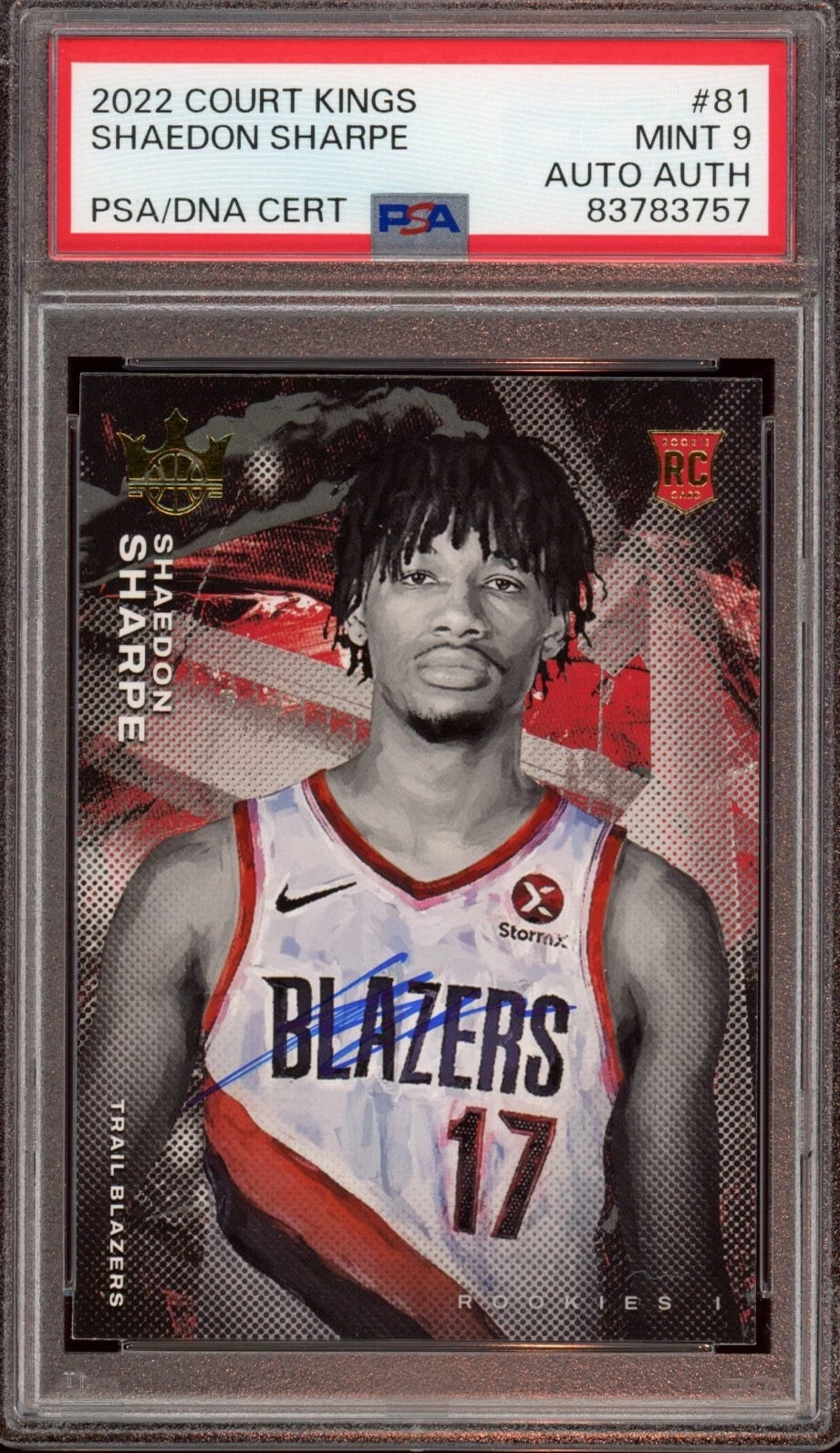 2022 Panini Court Kings #81 Shaedon Sharpe Level I Rookie Card Auto Psa MINT 9
