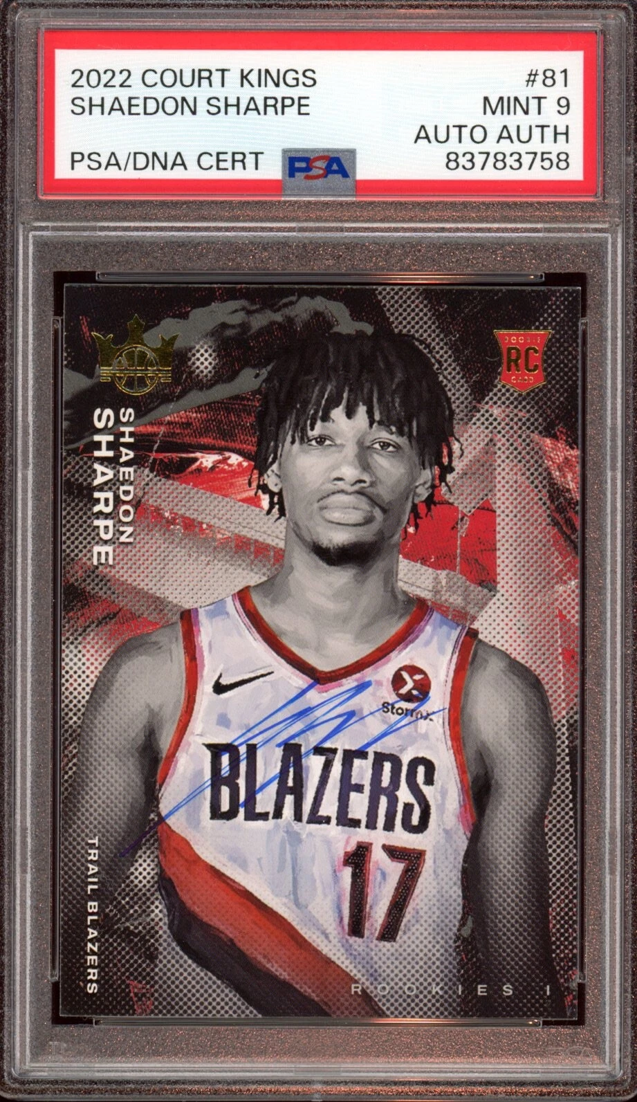 2022 Panini Court Kings #81 Shaedon Sharpe Level I Rookie Card Auto Psa MINT 9