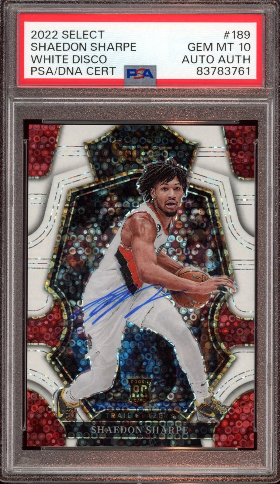 2022 Panini Select Shaedon Sharpe White Disco Rookie Auto /75 Psa GEM MT 10 RC