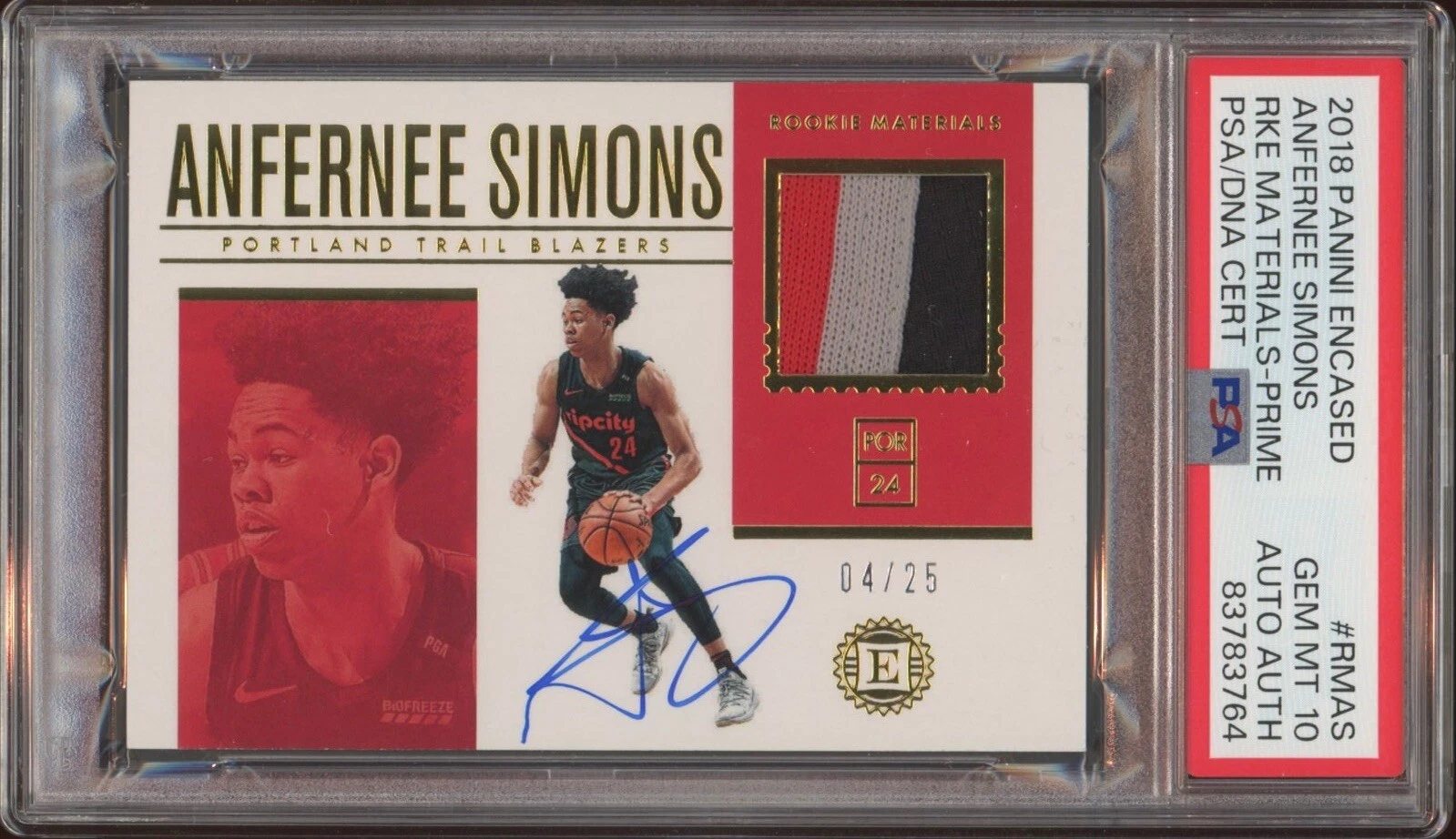2018 Panini Encased Anfernee Simons Rookie Prime RPA Auto /25 Psa GEM MT 10