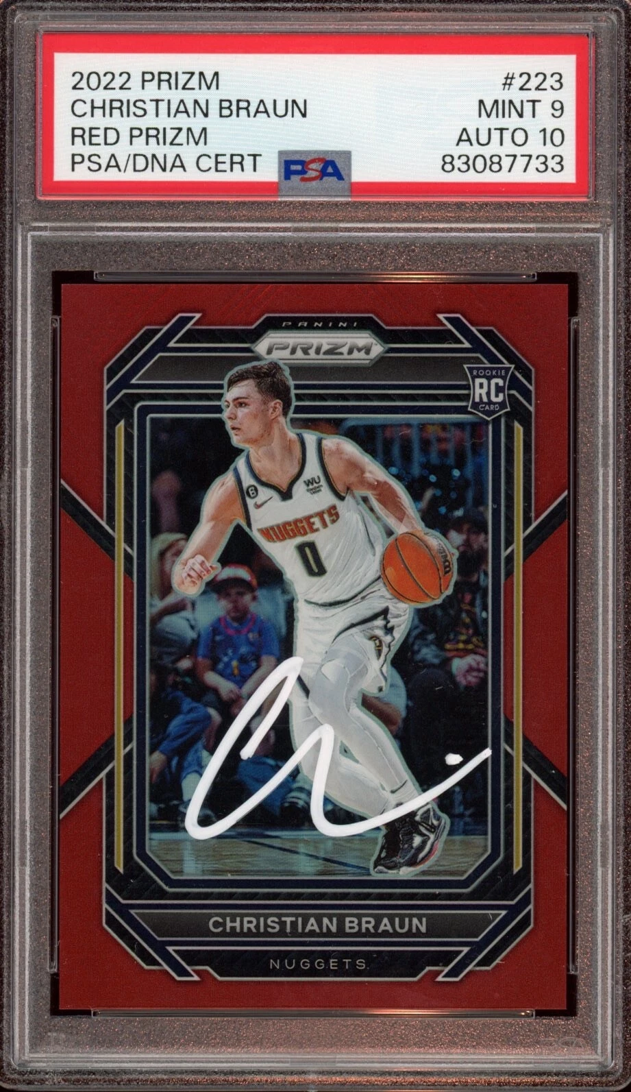 2022 Panini Prizm #223 Christian Braun Red Prizm Rookie Auto /299 Psa MINT 9/10