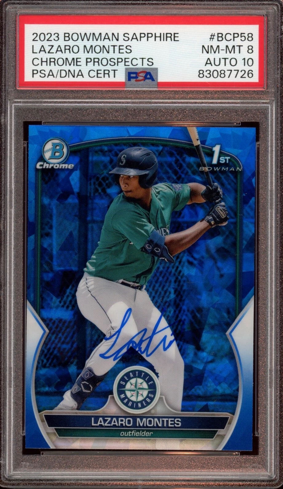 2023 Bowman Chrome Prospects #BCP58 Lazaro Montes Sapphire Auto Psa 8/GEM MT 10