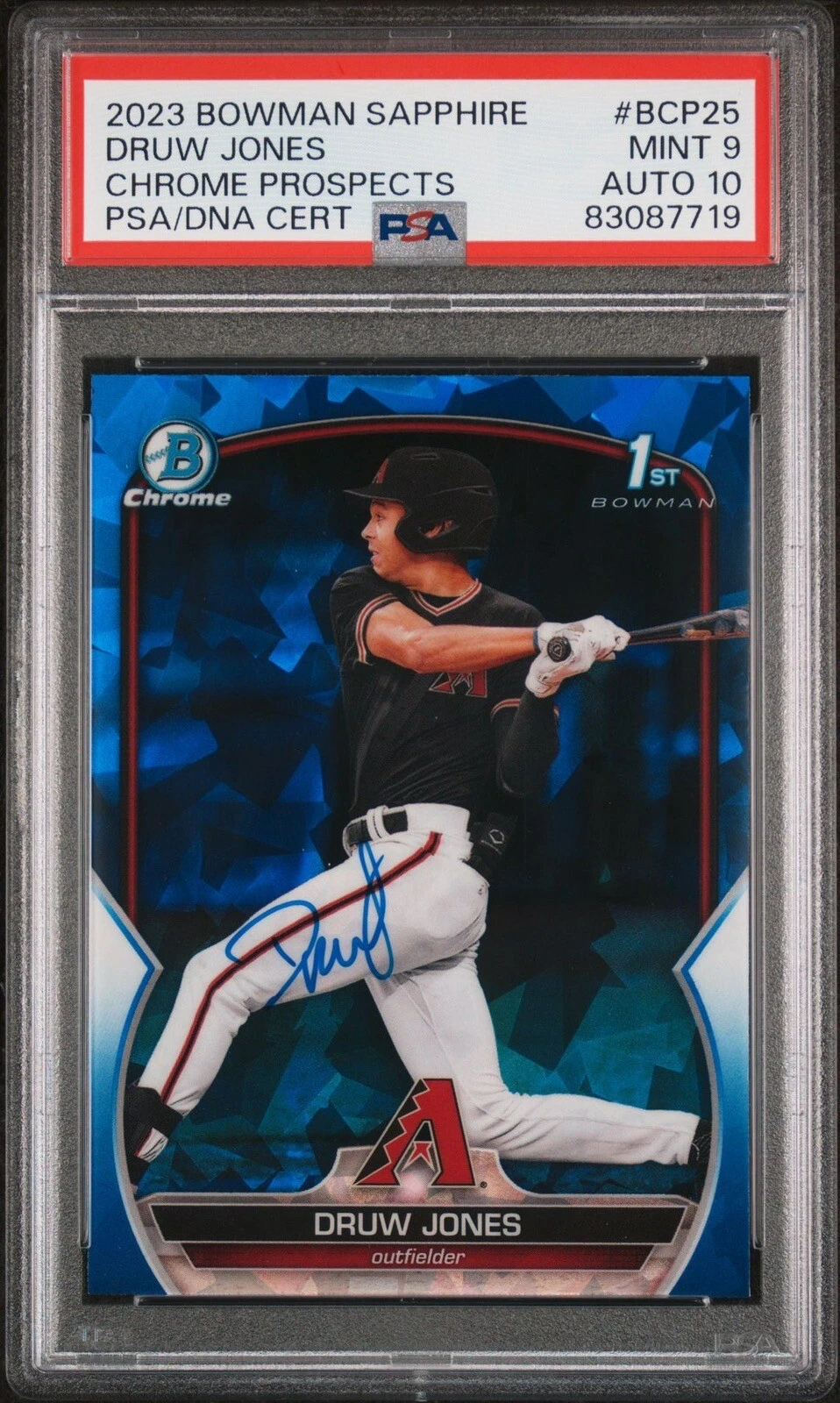 2023 Bowman Chrome Prospects Druw Jones Sapphire Auto Psa MINT 9/GEM MINT 10
