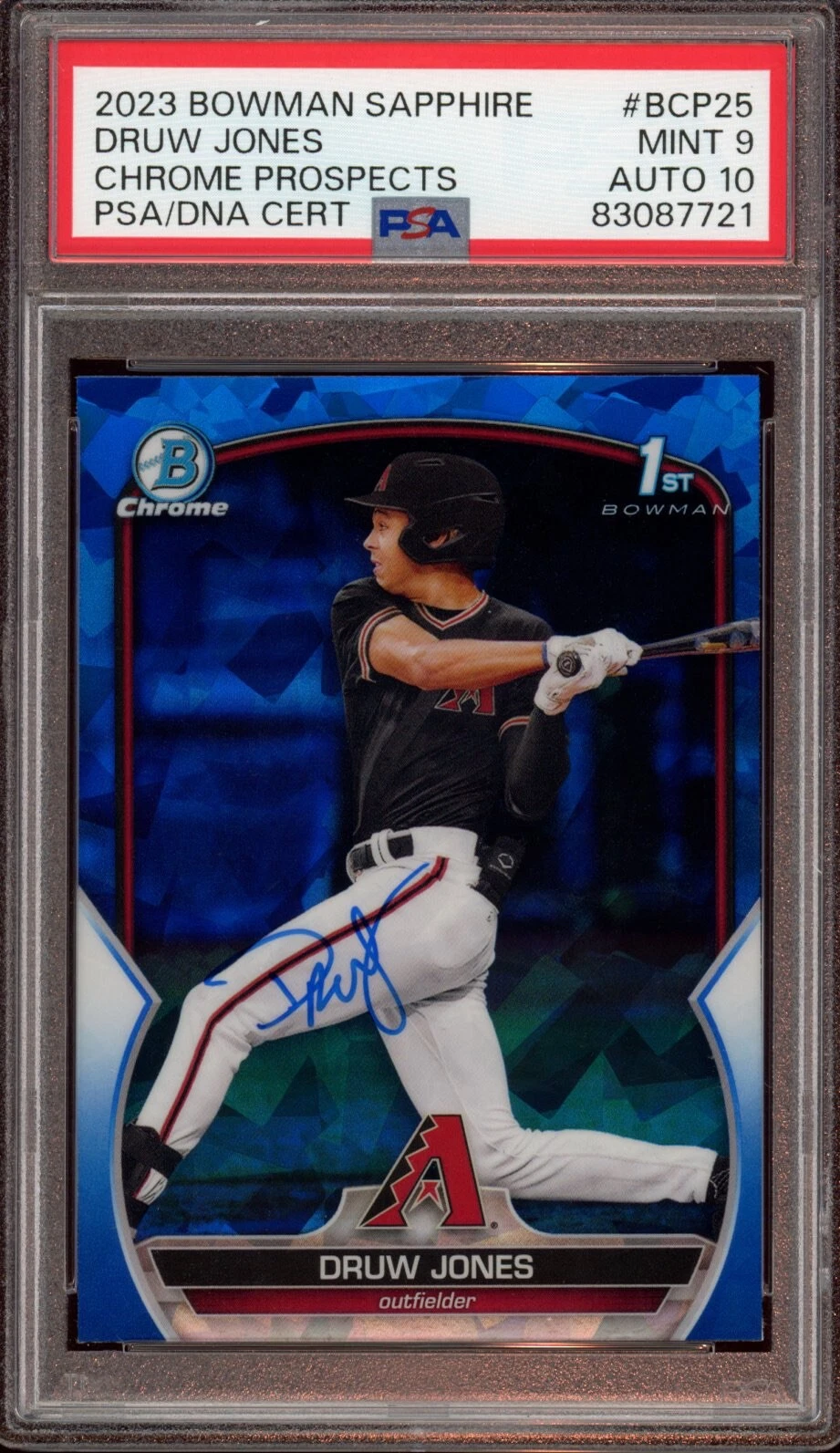 2023 Bowman Chrome Prospects Druw Jones Sapphire Auto Psa MINT 9/GEM MINT 10