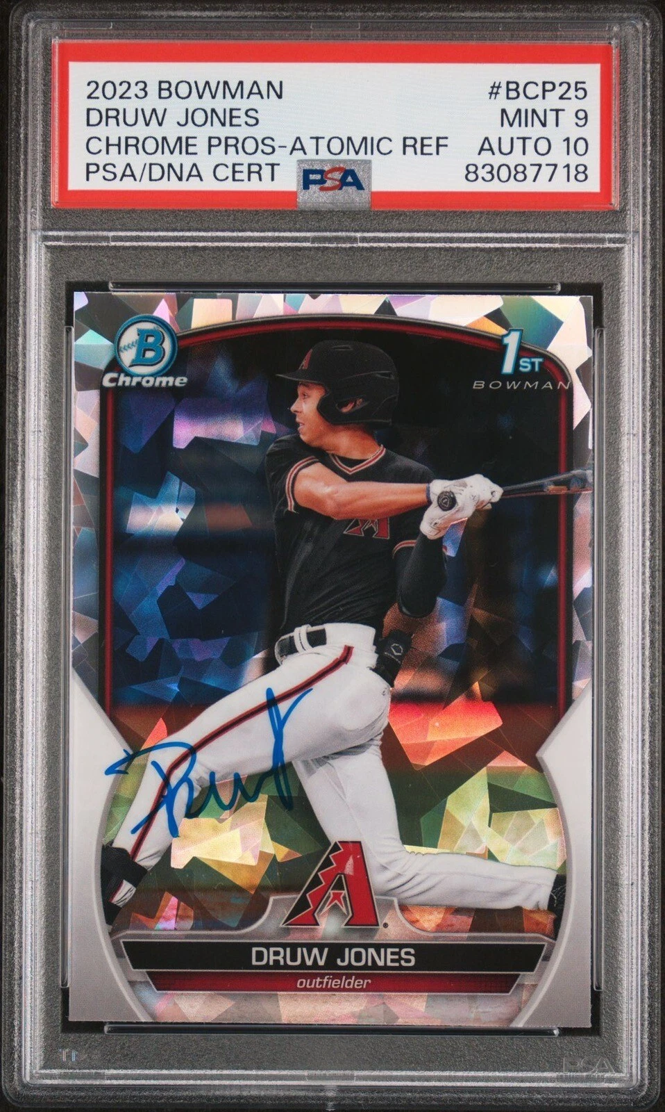 2023 Bowman Chrome Prospects Druw Jones Atomic Auto Psa MINT 9/GEM MINT 10