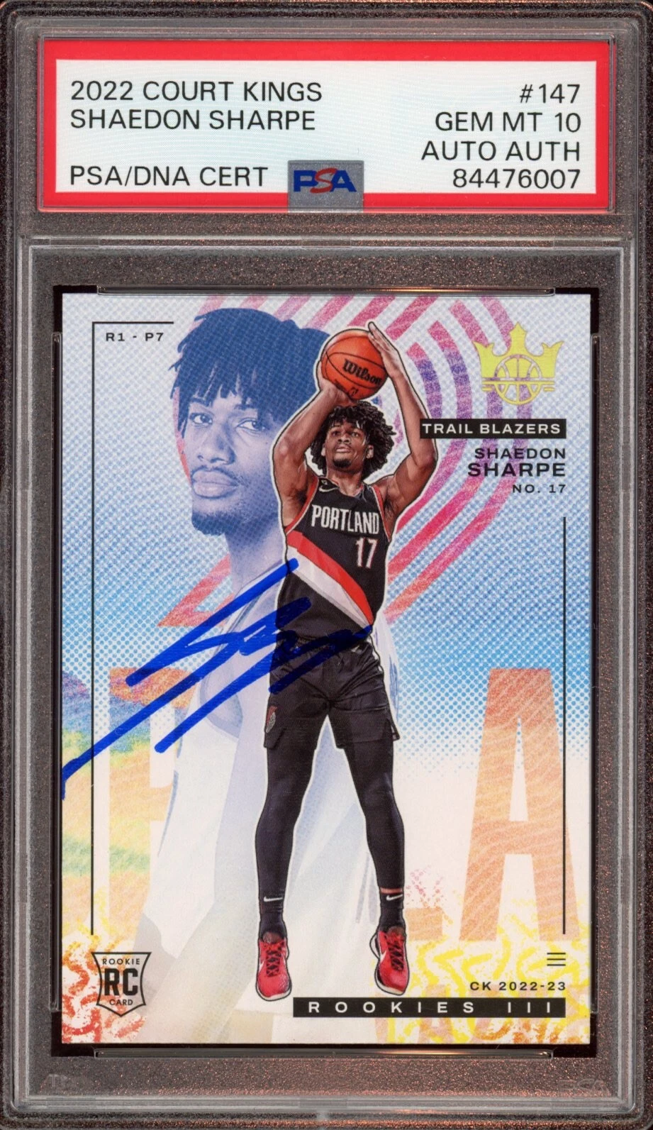 2022 Panini Court Kings #147 Shaedon Sharpe Level III Rookie Auto Psa GEM MT 10
