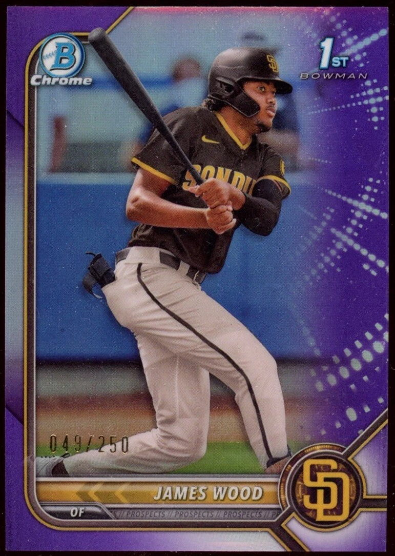 2022 Bowman Chrome Prospects #BCP-108 James Wood Purple Refractor /250