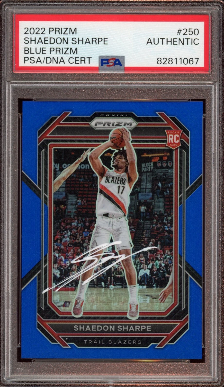 2022 Panini Prizm #250 Shaedon Sharpe Blue Prizm Rookie Card Auto /199 Psa Dual