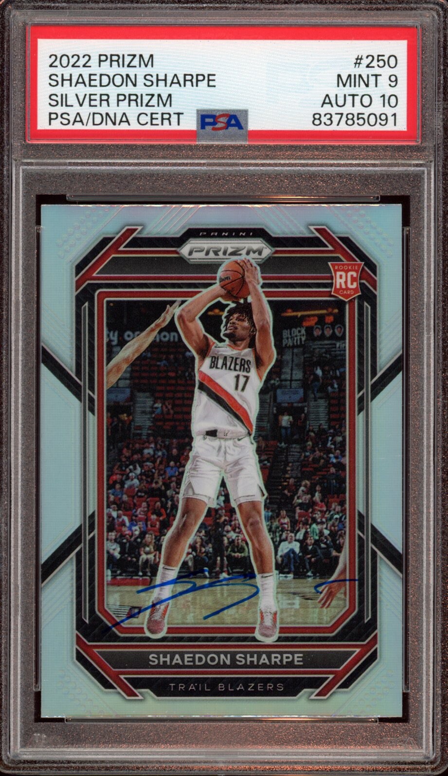 2022 Panini Prizm #250 Shaedon Sharpe Silver Rookie Card Auto Psa MINT 9/GEM 10