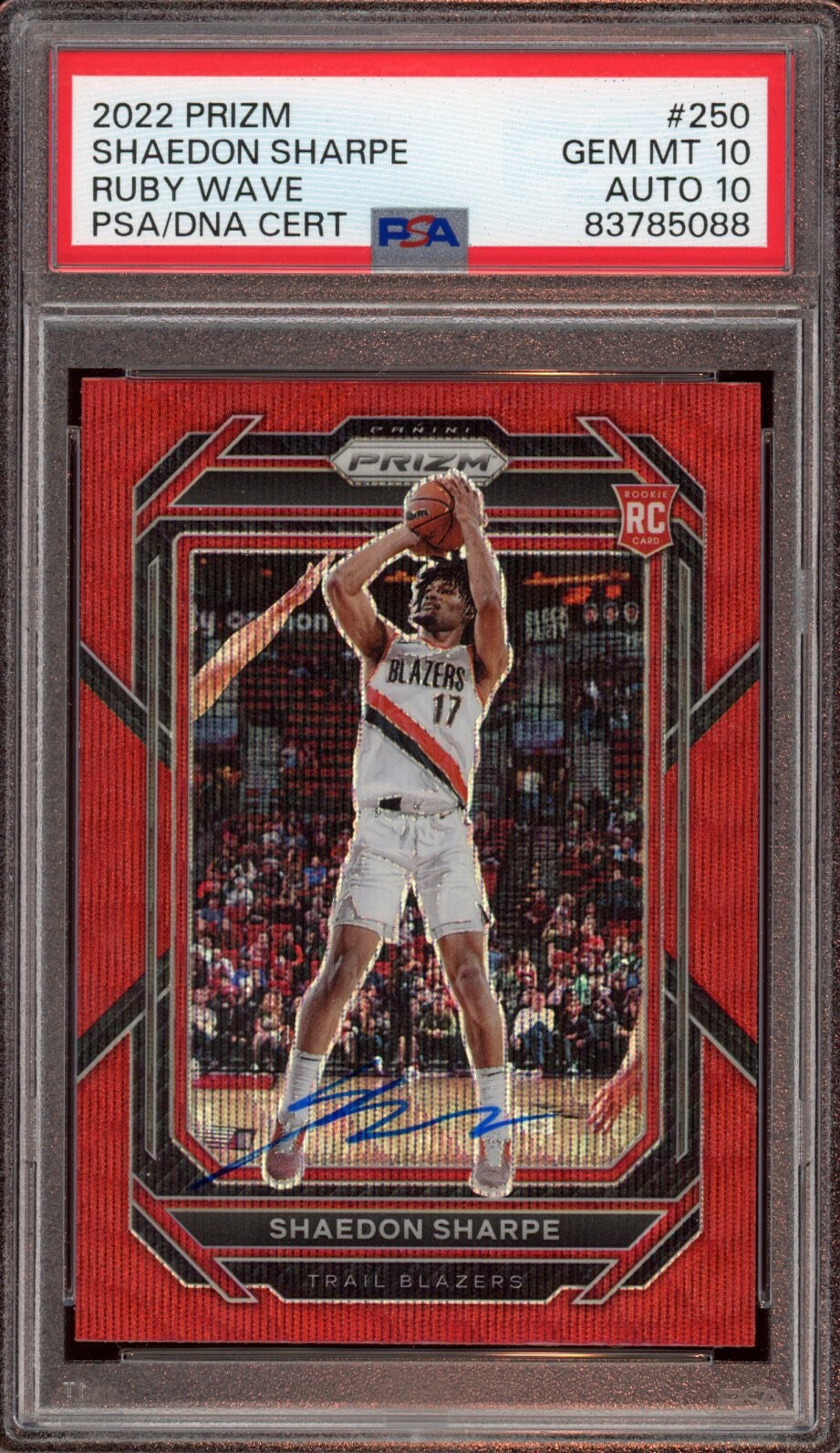 2022 Panini Prizm 250 Shaedon Sharpe Ruby Wave Rookie Card Auto Psa GEM MT 10/10