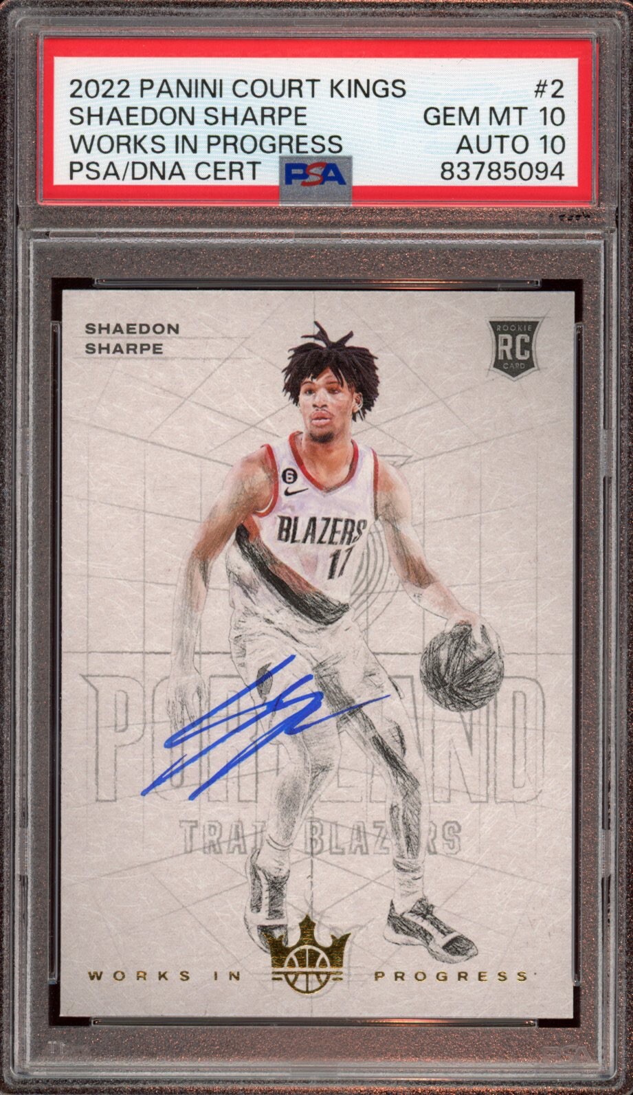 2022 Court Kings #2 Shaedon Sharpe Works In Progress Rookie Auto Psa GEM MT 10