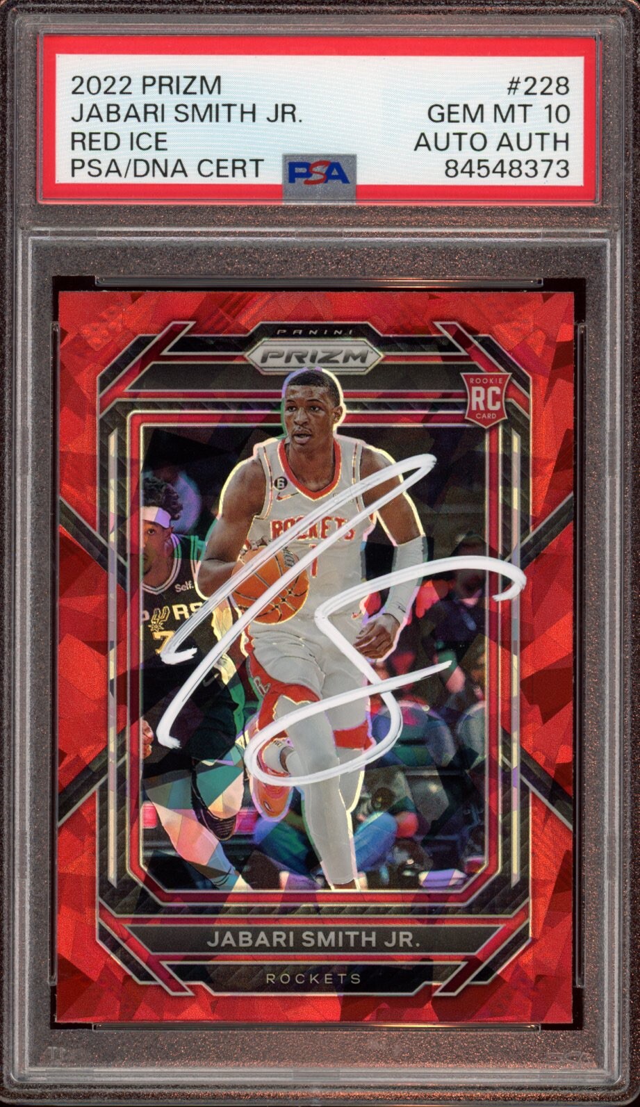 2022 Panini Prizm #228 Jabari Smith Jr. Red Ice Rookie Card Auto Psa GEM MINT 10