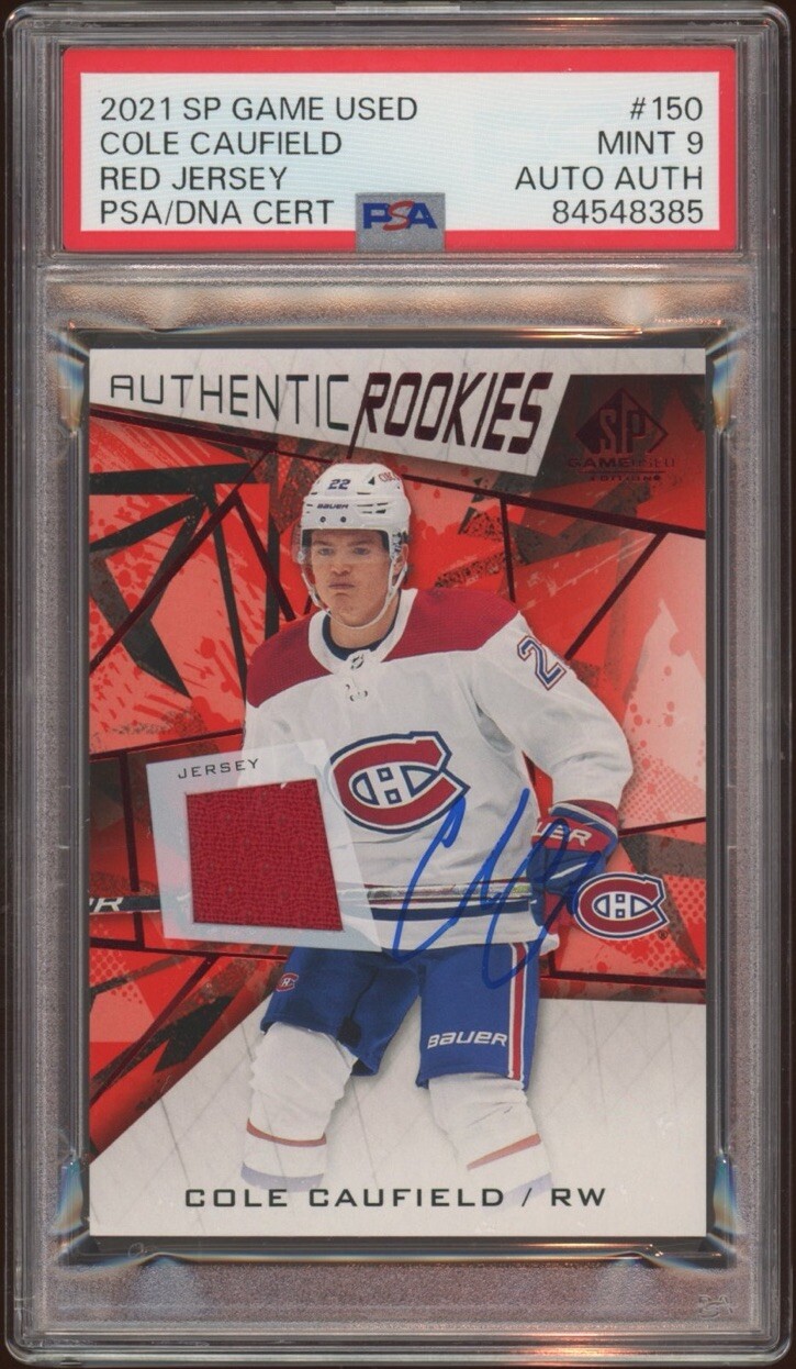 2021 SP Game Used #150 Cole Caufield Rookie Red Jersey Relic RPA Psa MINT 9