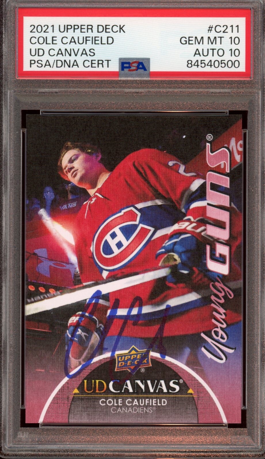 2021 Upper Deck #C211 Cole Caufield Young Guns Canvas Rookie Auto Psa GEM MT 10