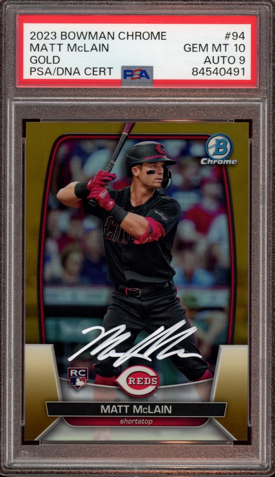 2023 Bowman Chrome #94 Matt McLain Gold Rookie Auto /50 Psa GEM MINT 10/9
