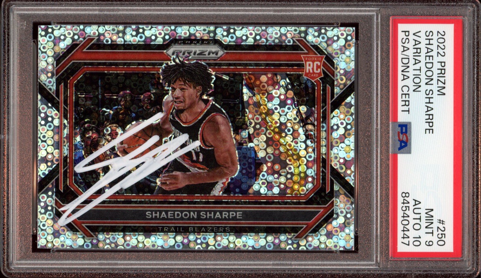 2022 Panini Prizm #250 Shaedon Sharpe Disco Variation Rookie Auto Psa MINT 9/10