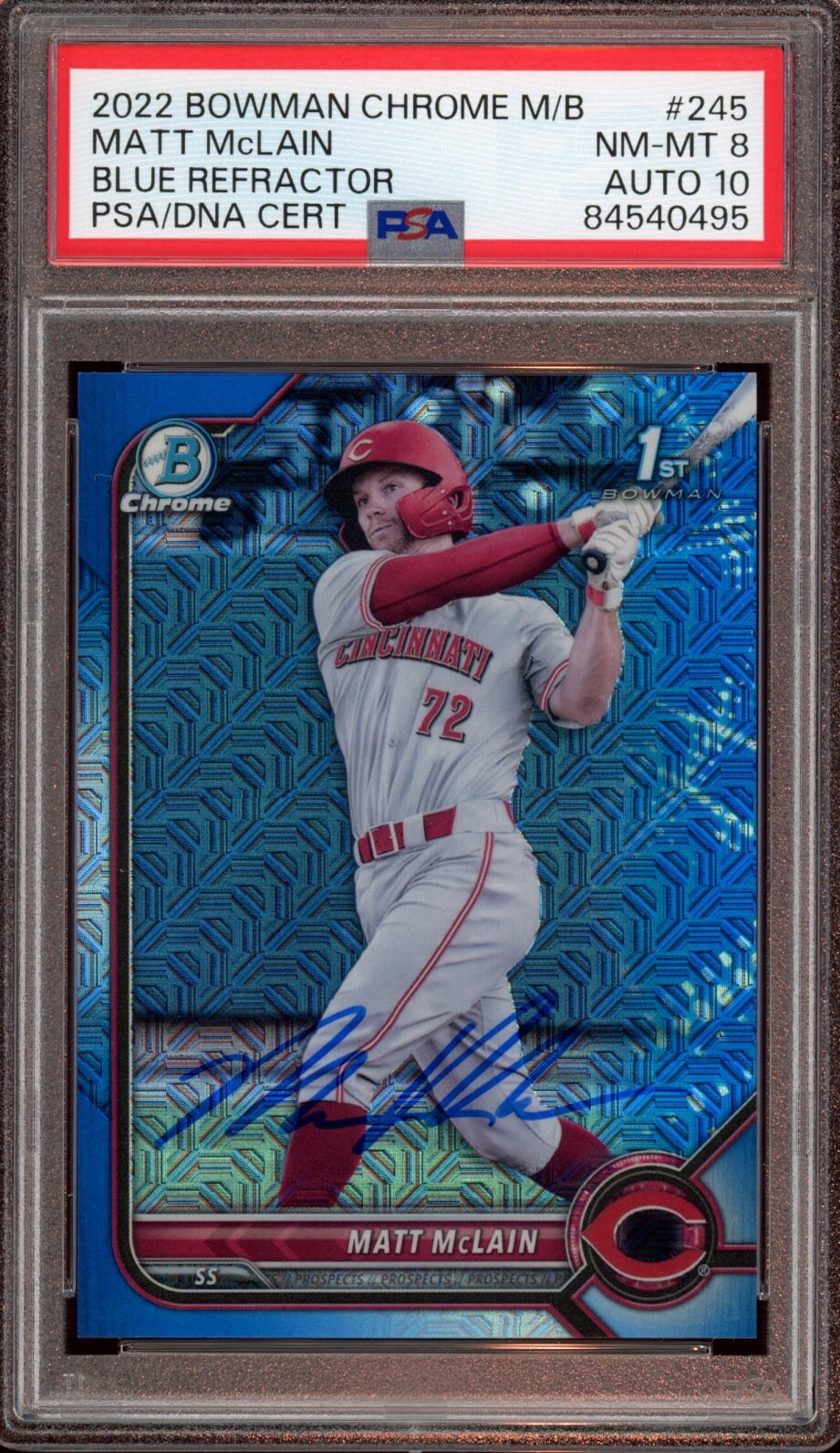 2022 Bowman Chrome #BCP245 Matt McLain Mega Blue Refractor Auto /150 Psa 8/10