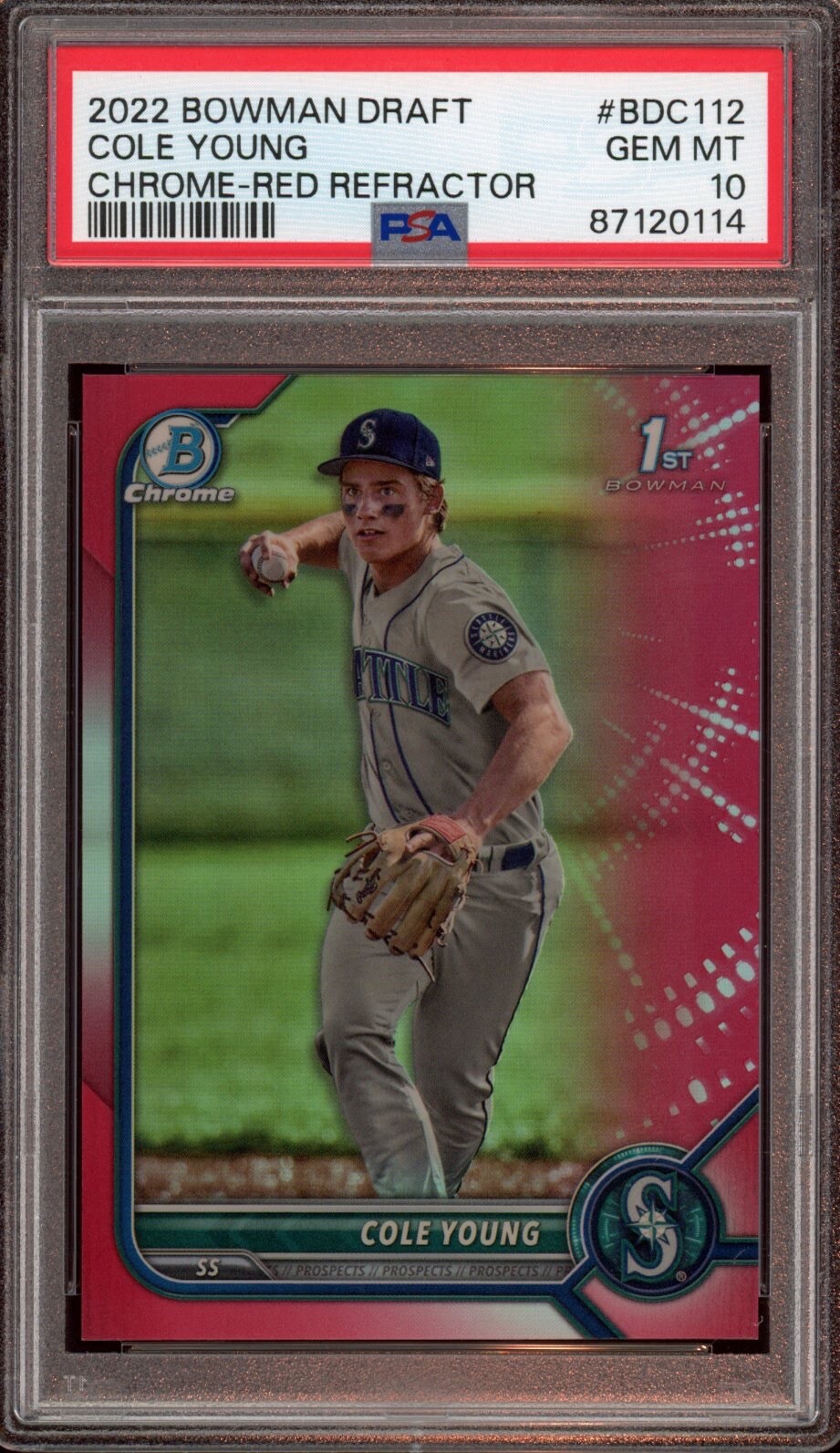 2022 Bowman Chrome Draft #BDC112 Cole Young Red Refractor /5 Psa GEM MINT 10