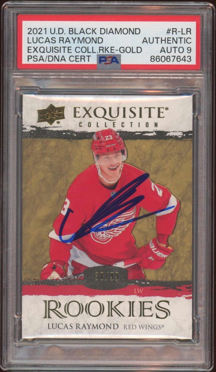 2021 UD Black Diamond Lucas Raymond Rookie Exquisite Gold /99 Psa MINT 9 AUTO RC
