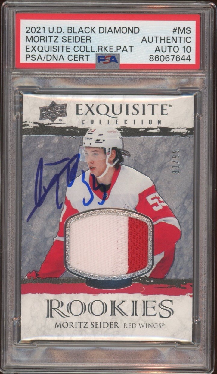 2021 UD Black Diamond Moritz Seider Rookie Exquisite Patch /99 Psa GEM 10 AUTO