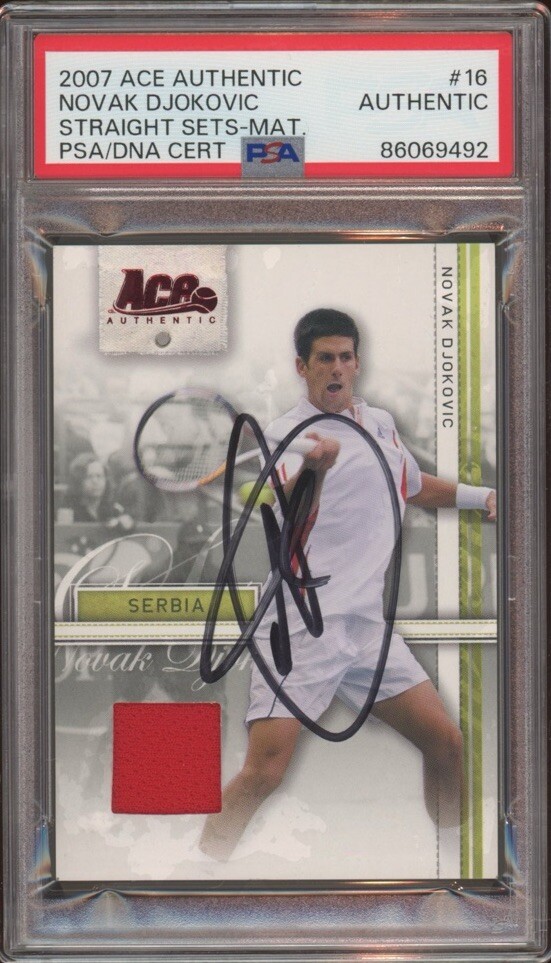 2007 Ace Authentic Novak Djokovic Straight Sets Material Rookie Auto Psa/Dna RC