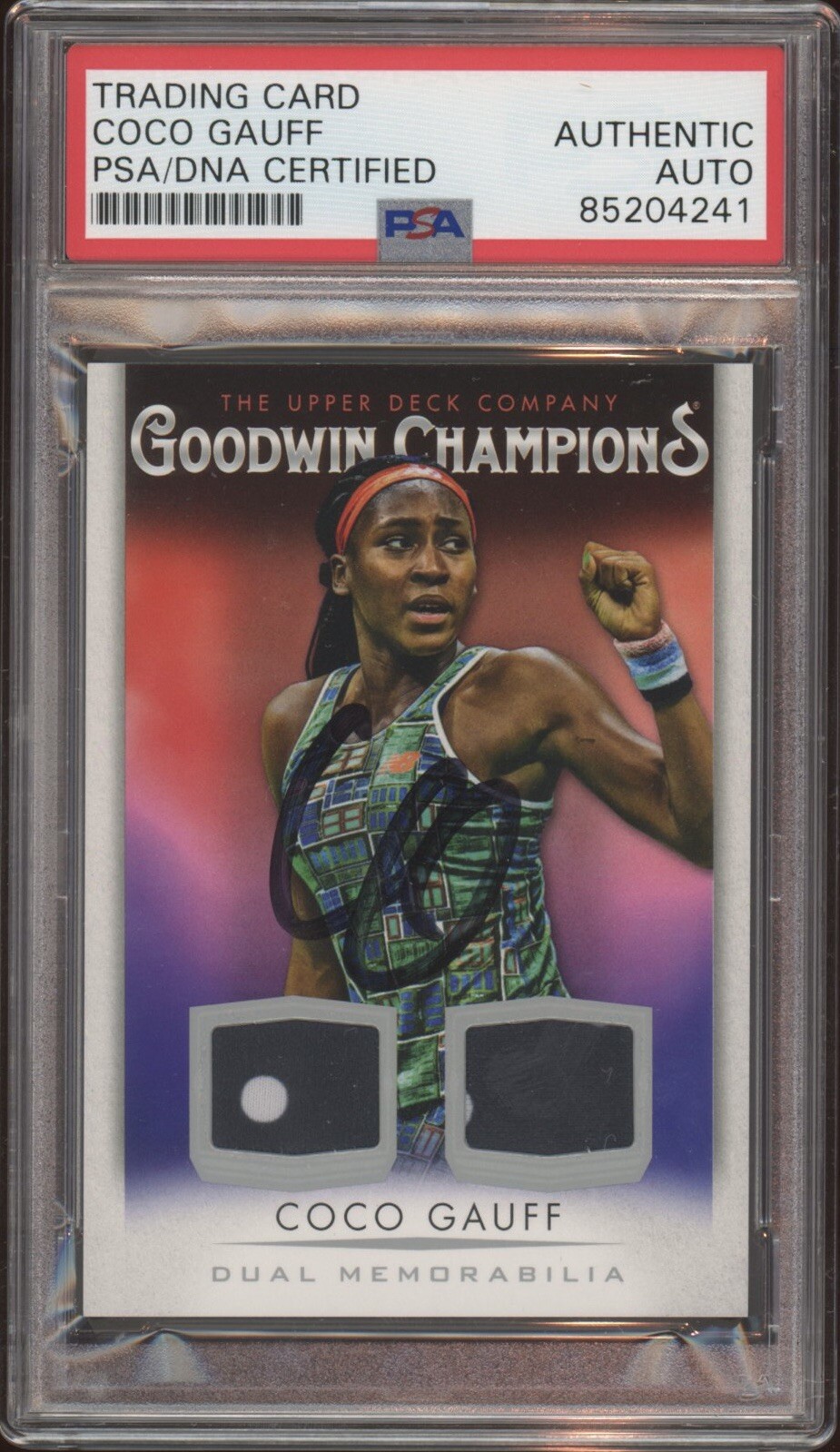Coco Gauff Signed 2021 UD Goodwin Champions Dual Memorabilia Rookie Auto Psa/Dna