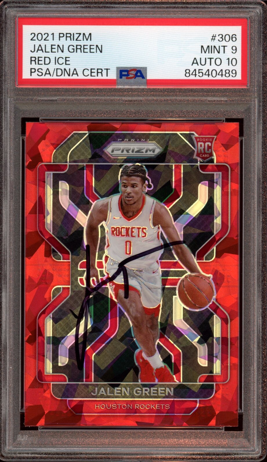 2021 Panini Prizm #306 Jalen Green Red Ice Rookie Card Auto Psa MINT 9/GEM MT 10