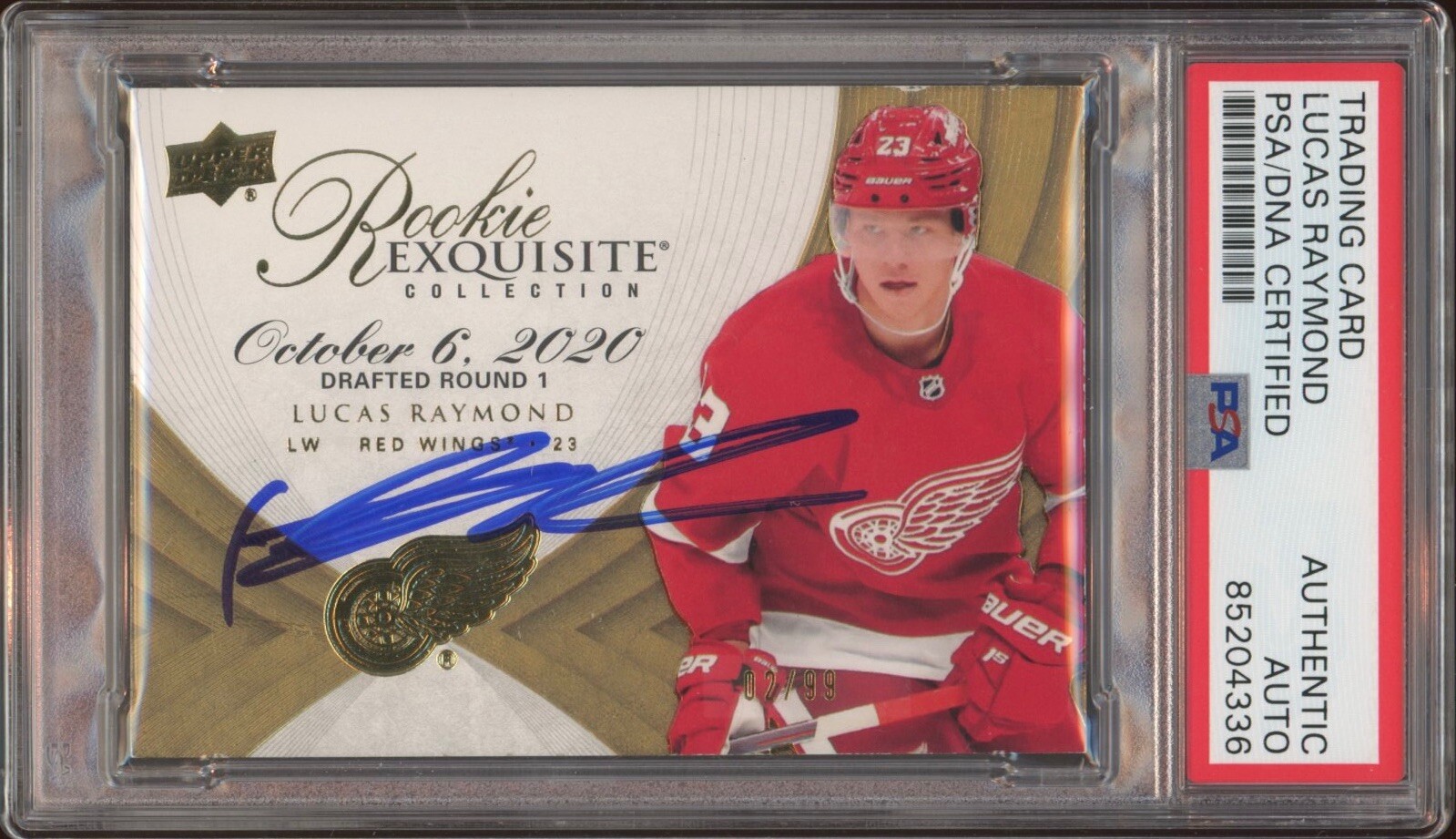 2021 UD Exquisite Lucas Raymond Signed Gold Rookie Card Auto /99 Psa/Dna RC