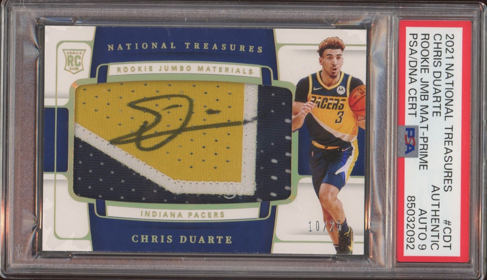 2021 National Treasures Chris Duarte Rookie Jumbo Prime /25 Psa MINT 9 AUTO RC