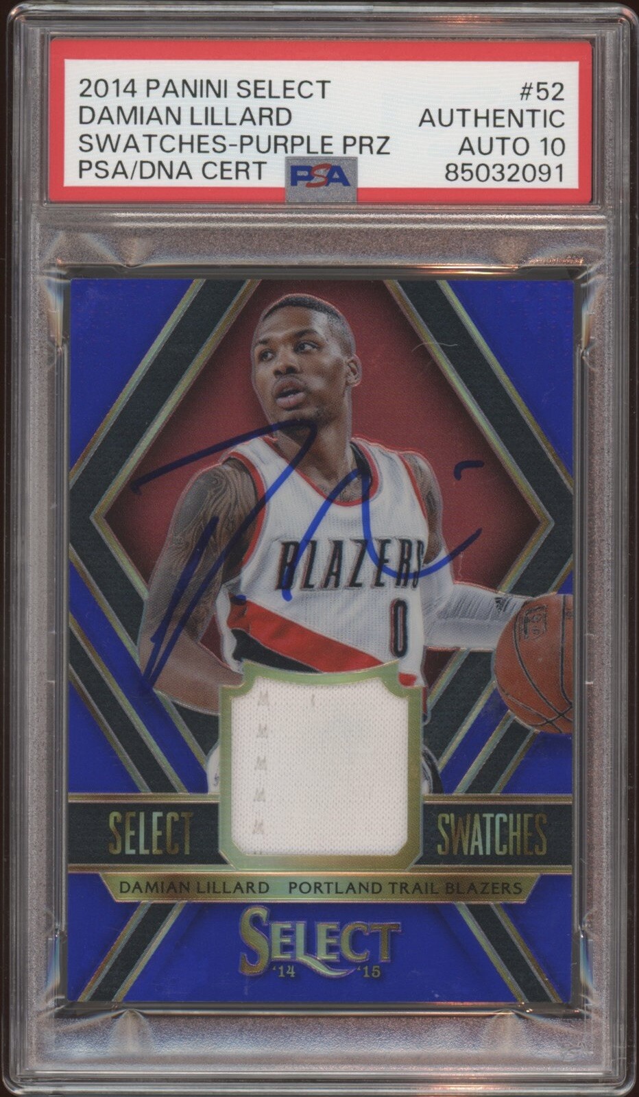 2014 Panini Select #52 Damian Lillard Purple Swatches /99 Psa GEM MINT 10 AUTO