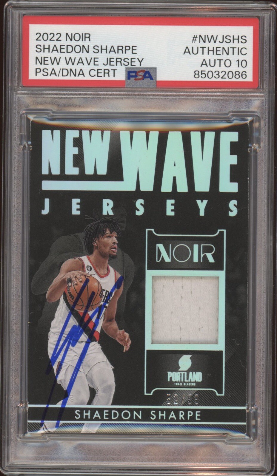 2022 Panini Noir Shaedon Sharpe New Wave Jersey Patch /99 Psa GEM MINT 10 AUTO