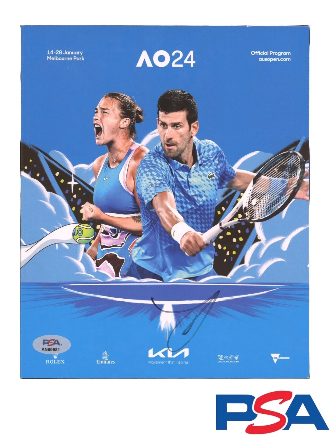 Jannik Sinner Signed 2024 Australian Open Official Program Psa/Dna Champion Auto